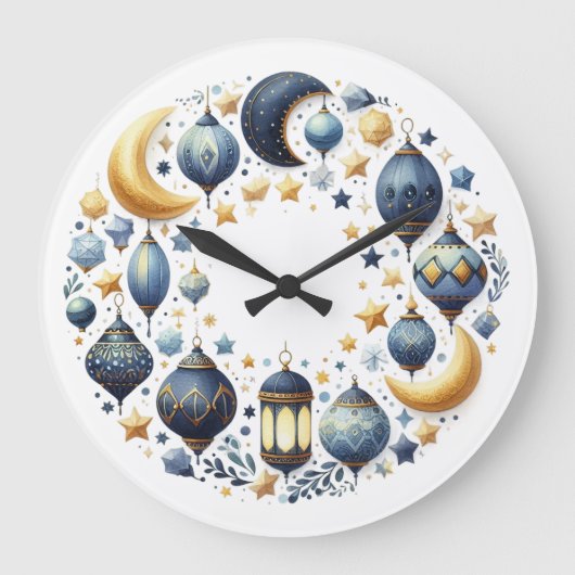 Wall Clock-Eid Mubarak Wreath Wall Clock Grote Klok (Voorkant)