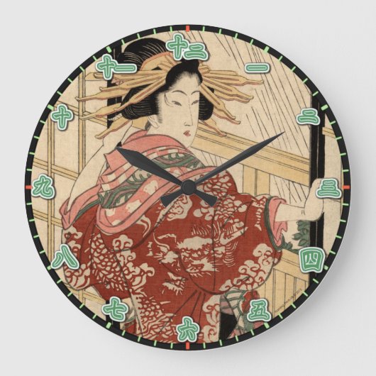 Wall Clock Geisha Lady Japans Kanji Numerals Grote Klok (Voorkant)