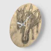 Wall Clock Horses in Sepia Grote Klok (Hoek)