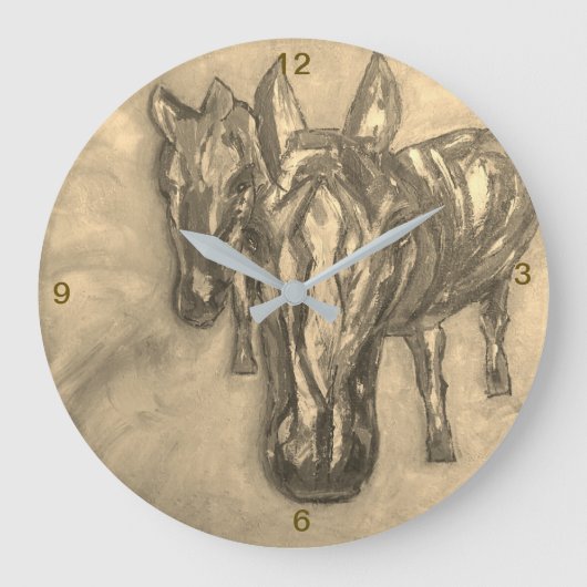 Wall Clock Horses in Sepia Grote Klok (Voorkant)