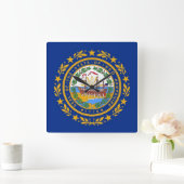 Wall Clock met Flag of New Hampshire, VS Vierkante Klok (Huis)