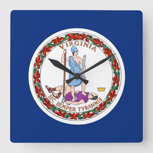 Wall Clock met vlag van Virginia, VS Vierkante Klok (Voorkant)
