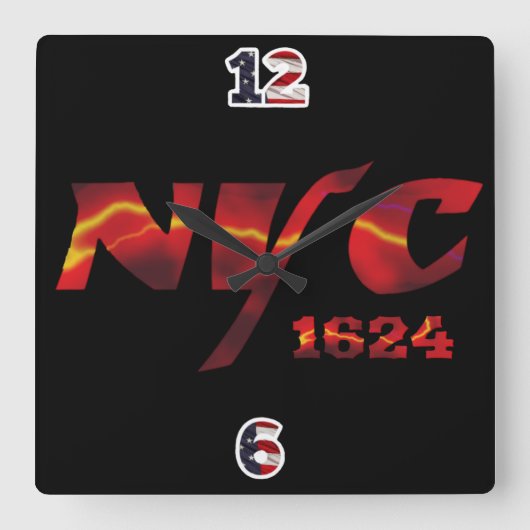 Wall Clock NYC 1624 Vierkante Klok (Voorkant)