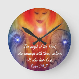 Wall Clock Psalm 34:7 Angel of the Lord Ronde Klok
