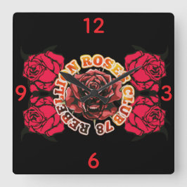 Wall Clock RebellionRosesClub78  Vierkante Klok