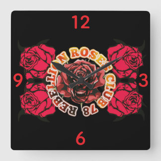 Wall Clock RebellionRosesClub78  Vierkante Klok