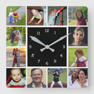Wall Clock with 12 personal photos Vierkante Klok