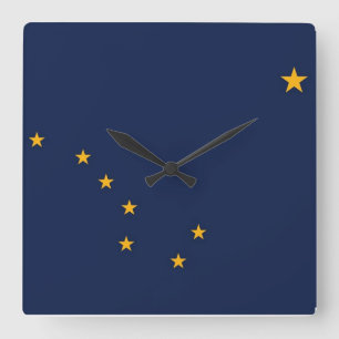Wall Clock with Flag of Alaska, VS Vierkante Klok