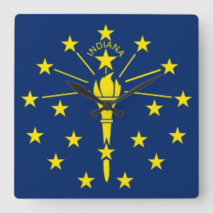 Wall Clock with Flag of Indiana, VS Vierkante Klok