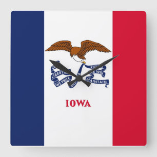 Wall Clock with Flag of Iowa, VS Vierkante Klok