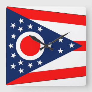 Wall Clock with Flag of Ohio, Verenigde Staten Vierkante Klok