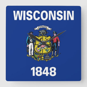 Wall Clock with Flag of Wisconsin, VS Vierkante Klok