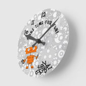 Wall Clock with Orange Robot Ronde Klok (Hoek)