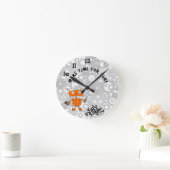 Wall Clock with Orange Robot Ronde Klok (Huis)