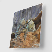 Wall Clock with two curious lizards Vierkante Klok (Hoek)