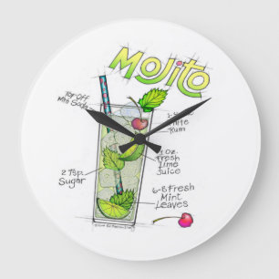 WALL CLOCKS - MOJITO RECIPE COCKTAIL ART GROTE KLOK