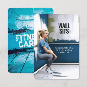 Wall Sits Fitness Kaart met Blauwe Achterkant