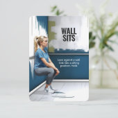 Wall Sits Fitness Kaart met Roze Rug (Staand voorkant)