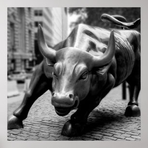 Wall Street Bull Black en White Photography Poster