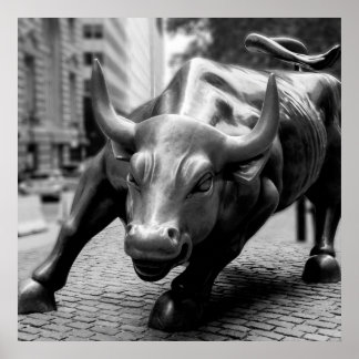 Wall Street Bull Black en White Photography Poster
