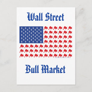 Wall Street Bull Market American Flag Briefkaart