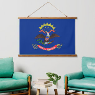 Wall tapestry met vlag van North Dakota, VS. Hangend Wandkleed