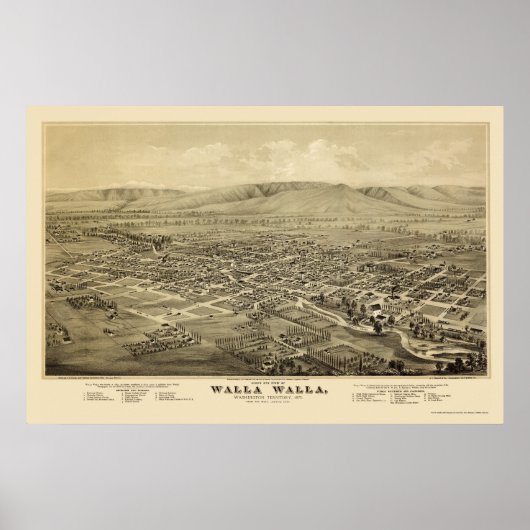 Walla Walla, WA Panoramic Map - 1876 Poster (Voorkant)