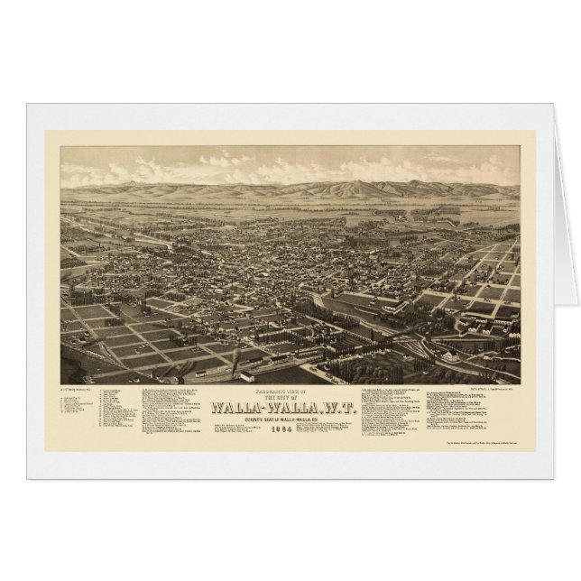 Walla Walla, WA Panoramic Map - 1884 (Voorkant Horizontaal)