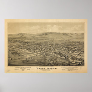 Walla Walla Washington 1876 Antiek Panorama Poster