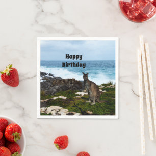 Wallaby op rotsen aan zee, papieren servetten