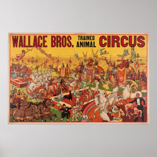 Wallace Bros. Poster van de opgeleide diercircus (Voorkant)