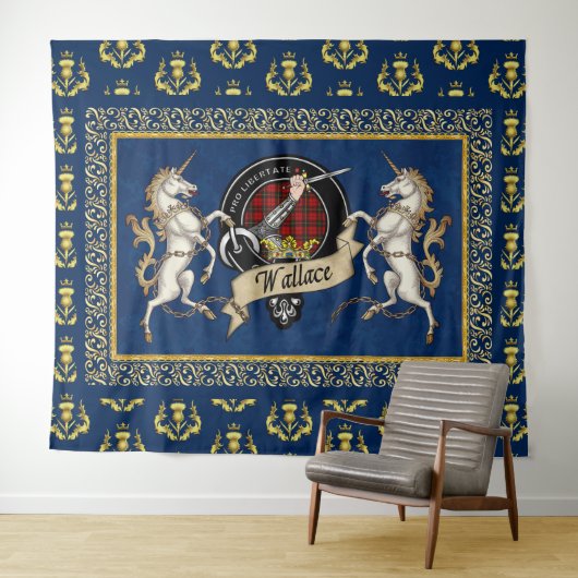 Wallace Clan Badge & Tartan met eenhoorns Wandkleed (In Situ (horizontaal))