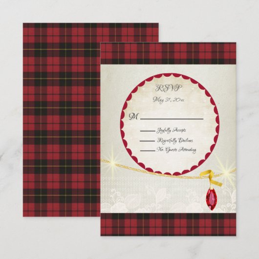 Wallace Rode Schotse Tartan bruiloft RSVP Kaartje (Voorkant / Achterkant)