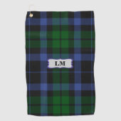Wallace Tartan Blauw & Groen Monogram Initialen Golfhanddoek (Voorkant)