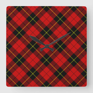 Wallace tartan red black plaid vierkante klok