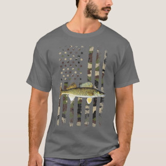 Walleye Camo American Flag fish Walleye T-shirt