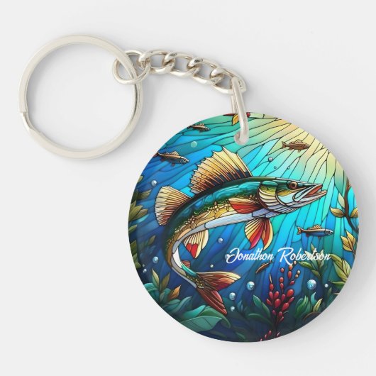 Walleye Pike in het moderne meer Sleutelhanger (Voorkant)