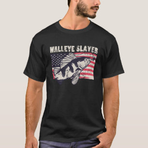 Walleye slayer Outdoorman visser Amerikaanse vlag T-shirt