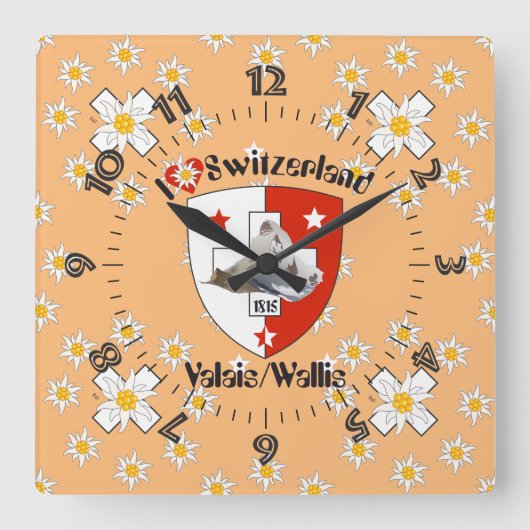 Wallis Valais Schweiz Suisse Uhr Vierkante Klok (Voorkant)