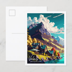 Wallis Zwitserland vintage reisillustratie Briefkaart