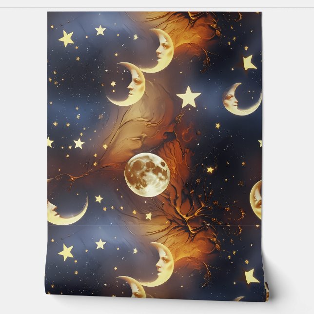 Wallpaper - Fiery Orange Celestial Moon Behang (Afrollen)
