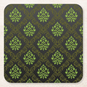 Wallpaper Floral Green Vierkante Kartonnen Onderzetter