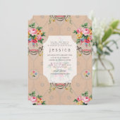 Wallpaper French Floral Pattern Invite Kaart (Staand voorkant)