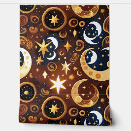 Wallpaper - Golden Ochre Celestial Moon Behang