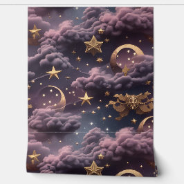 Wallpaper - Smoky Plum Celestial Moon Design Behang