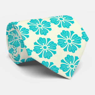 Wallstreet Hibiscus Foulard Ecru & Turq Two-Sided Stropdas