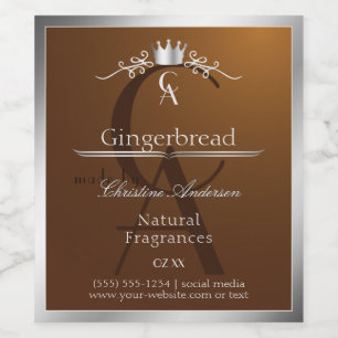 Walnoot Bruin Productlabel Zilveren Frame Monogram Wijn Etiket