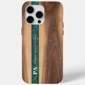 Walnoot Houten Groen Marmer Monogram Naam Aangepas Case-Mate iPhone Case (Achterkant)
