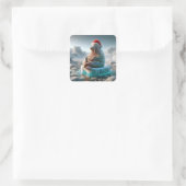 Walrus draagt een kerstmuts vierkante sticker (Tas)