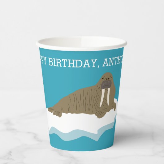 Walrus op een Iceberg Custom Birthday Party Papieren Bekers (Links)